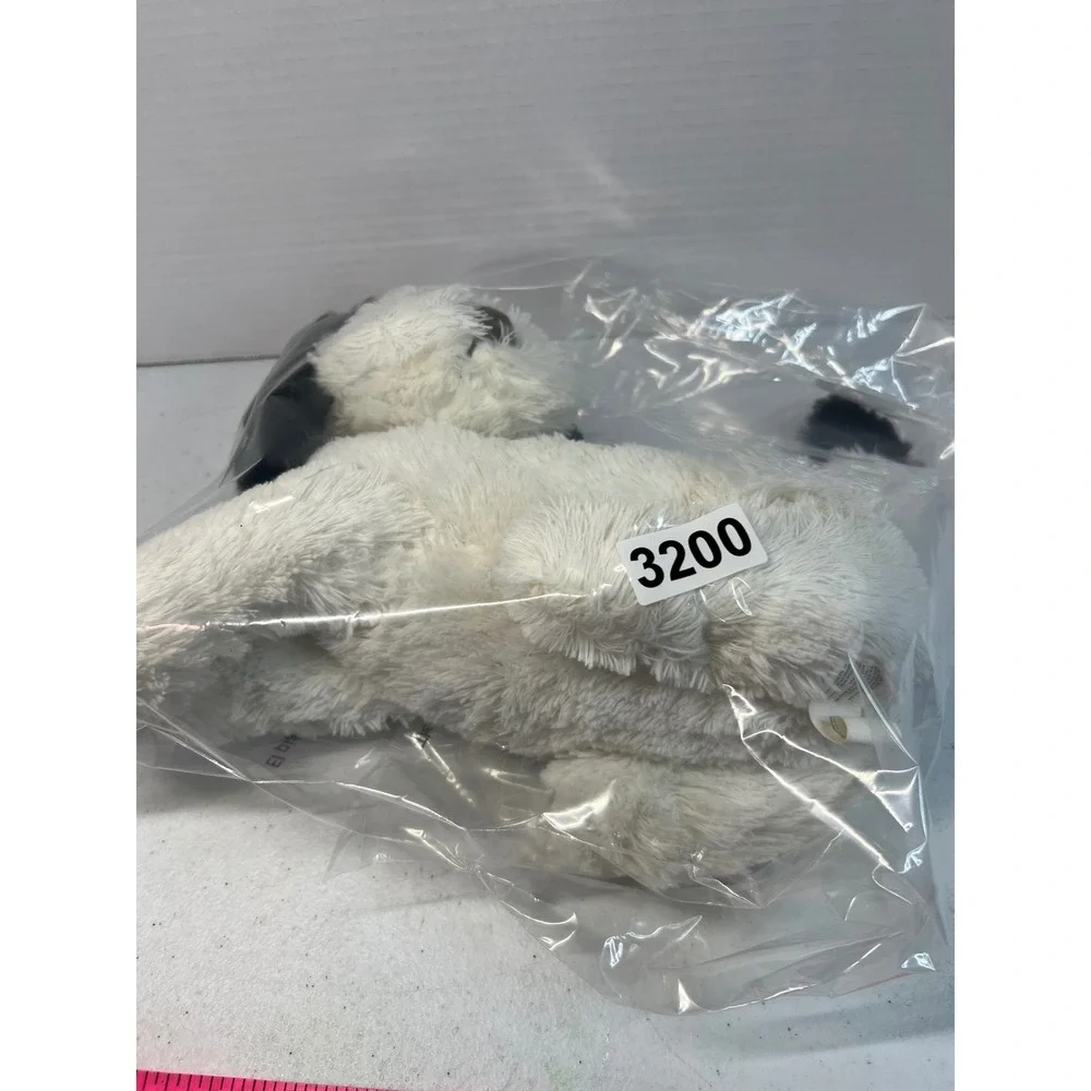 CVS Black White Spotted Puppy Dog Plush Red Bows Shaggy Stuffed Animal 12 Inch